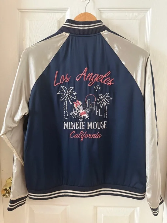 Uniqlo X Disney Satin Navy and Silver Minnie Mouse Varsity Jacket - Picture 5 of 6
